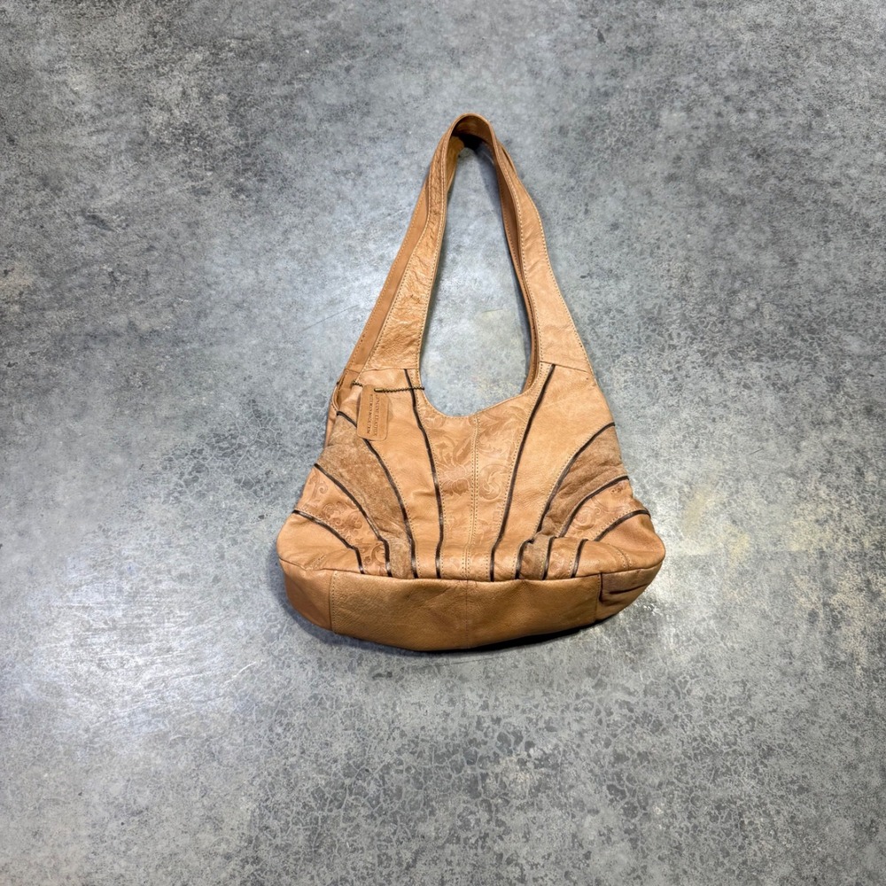 St. John's Bay Shoulder Bag Women OS Tan Leather Hobo Embossed Floral Boho